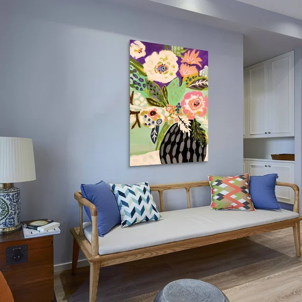 Empire ArtFresh Flowers in Vase I Frameless Tempered Glass Wall Art (Purple)