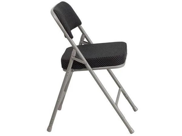 Flash Furniture Hercules Series Premium Curved Triple Braced & Double Hinged Black Pin-Dot Fabric Metal Folding Chair with B