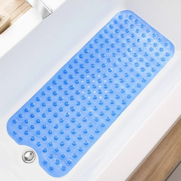 TEESHLY Bathtub Mats for Shower Tub Extra Long Non-Slip Bath Mat - Shower Mat with Drain Holes and Suction Cups, Bath Tub Mat for