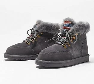 Lamo Water & Stain Resistant Lace-Up Suede Boots - Linden - Size 7 Medium, Grey
