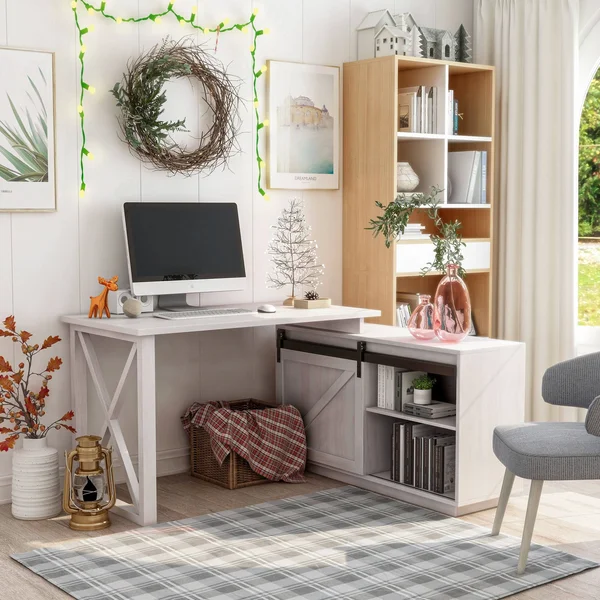 Furniture of America Brasnar Transitional L-Shape Desk - Walnut Oak
