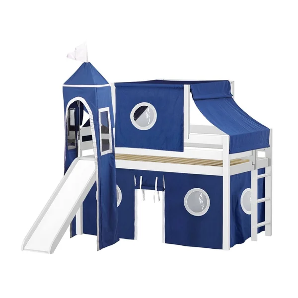 Jackpot! Princess Low Loft Twin Bed with Slide Pink Camo Tent and Tower - Cherry