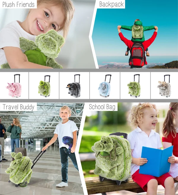 Dollibu Alligator Plush Trolley & Purse Set - 3-in-1 Kids Trolley, Backpack & Green Alligator Purse, Plush Backpack on W