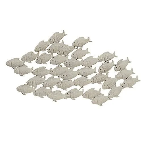 The Cape Cod Large School of Fish, Hand Crafted Wall Art, Antiqued and Distressed Gray Paint Over Metal, 3 ft 2x22 Long (38 1/4x