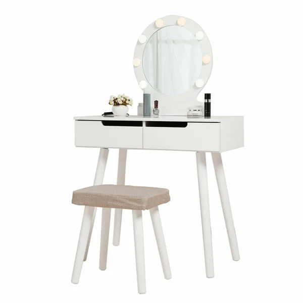 Jaxpety Modern Dressing Table Set w/3 LED-Colored Mirror