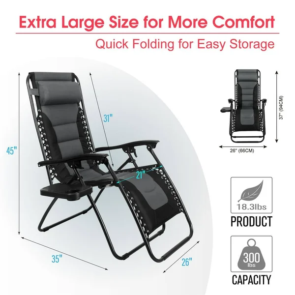 Captiva Designs Set of 2 Padded Zero Gravity Chair - Grey - Gray