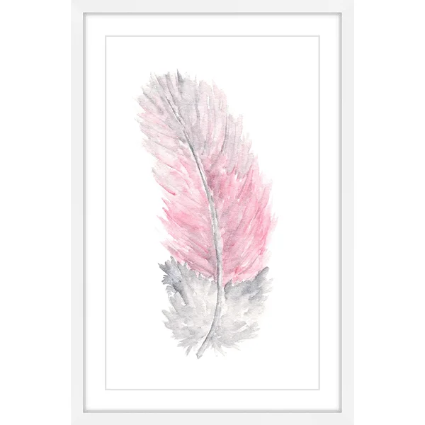 Pink Feather Framed Painting Print, Size: 18 inch x 12 inch