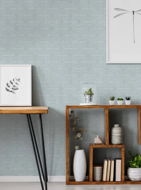 Diamond Geometric Art Deco Lines Peel and Stick Wallpaper - Light Blue