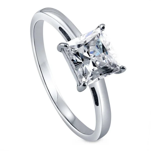 BERRICLE Sterling Silver Princess Cut Cubic Zirconia CZ Solitaire Promise Wedding Engagement Ring 1.6 CTW Size 10.5