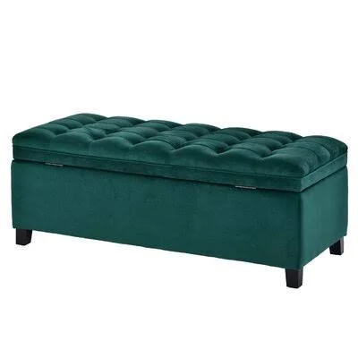 Upholstered Flip Top Storage Bench with Button Tufted Top, Blue Red Barrel Studio Color/Pattern: Green