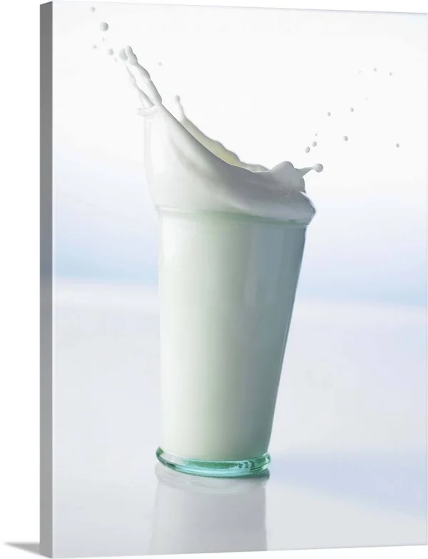 Milk splashing in glass - Large Solid-Faced Canvas Wall Art Print, Great Big Canvas
