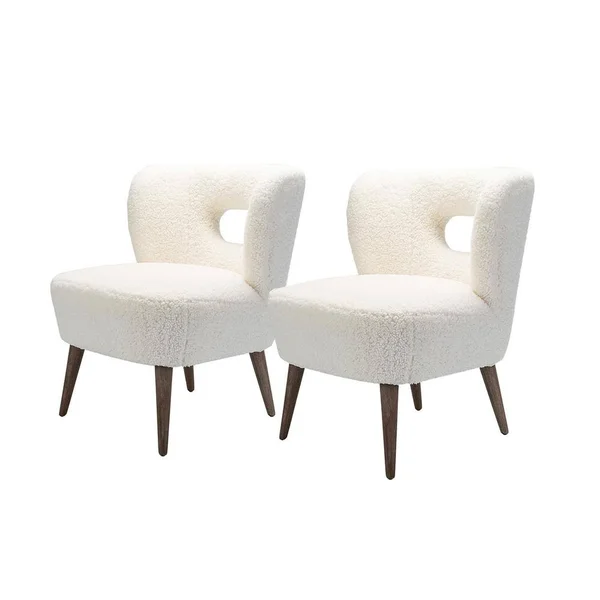 Jayden Creation Mini Ivory Vegan Lambskin Sherpa Upholstery Barrel Accent Chair (Set of 2)