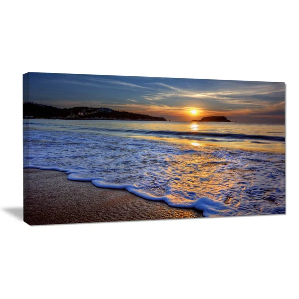Designart PT14503-32-16 Calm Seashore with Blue Waves Art Print on Canvas - 32x16x22