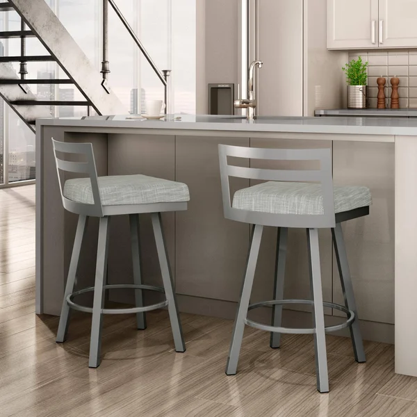 Amisco Derek Swivel Counter Stool - Black Faux Leather/Glossy Grey Metal