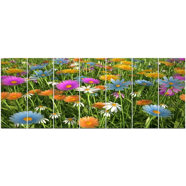 Design Art &Different Color Flowers in Field& Photographic Print Multi-Piece Image on Canvas, Size: 83 in. Wide x 32 in. High