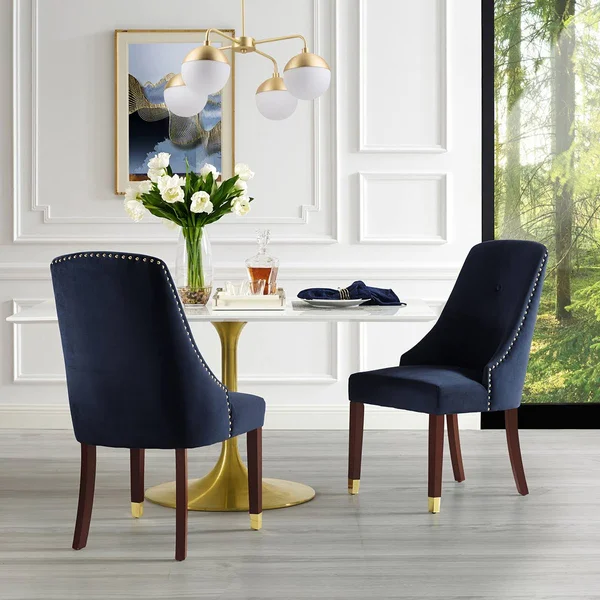 Inspired Home Cora Navy/Gold Velvet Metal Tip Leg Dining Chair (Set of 2)