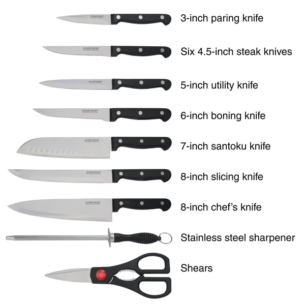 Oceanstar Contemporary 15-Piece Knife Set with Block, Elegant Black
