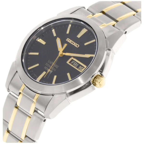 Seiko SGG735 Men's Watch - 37 mm - Two Tone Titanium Bracelet Case - Sapphire Crystal Quartz Black Dial