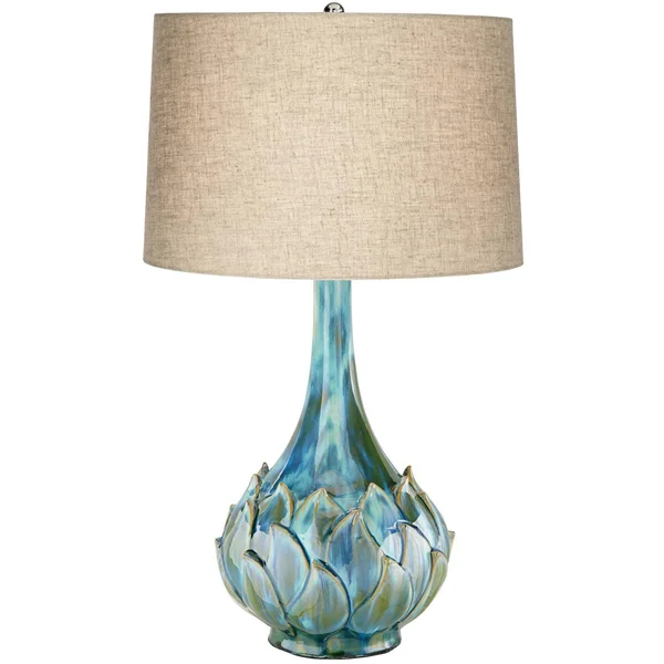 Possini Euro Kenya Blue-Green Ceramic Lamp with Table Top Dimmer