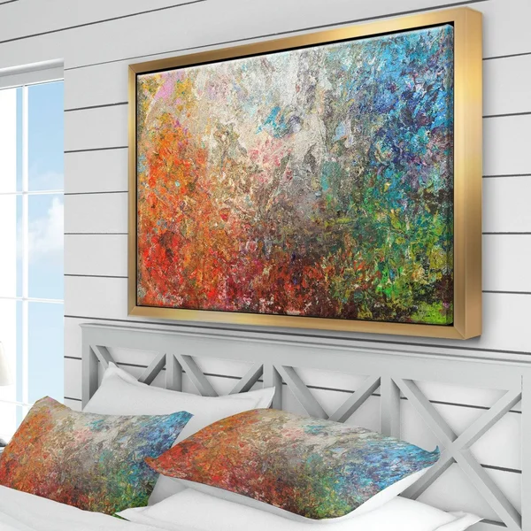 Designart ' Board Stained Abstract Art ' Abstract Framed Canvas Art Print - Size: 34 inch x 18 inch
