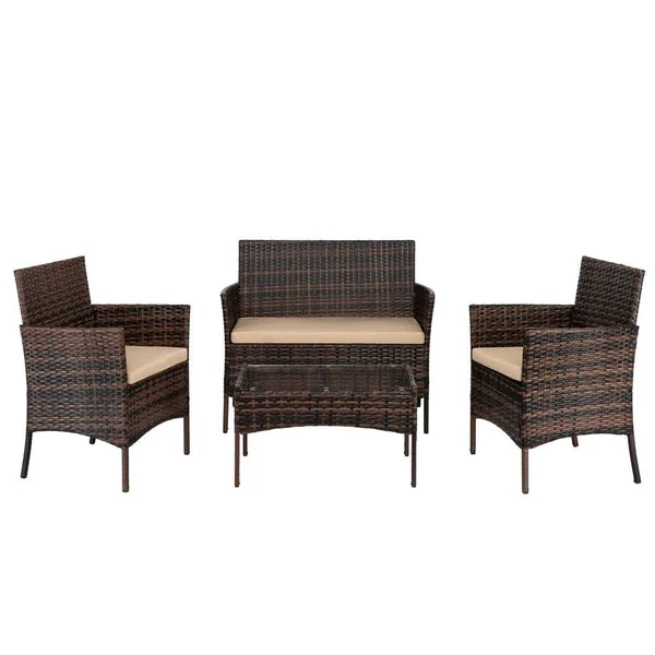 Winado 4-Piece Wicker Patio Conversation Set with Beige Cushions