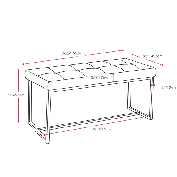 CorLiving Modern Fabric Wide Bench with Chrome Base - Brown