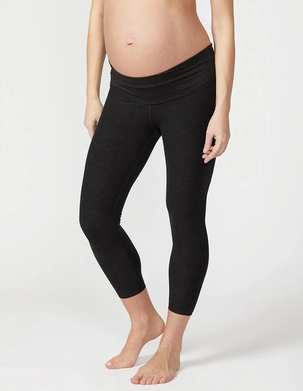 Beyond Yoga Maternity Empire Waisted Capri Leggings Darkest Night, Women's, Size: XS, Black