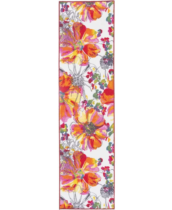 World Rug Gallery Modern Bright Flowers Non-Slip (Non-Skid) Multi 24 in. x 120 in. Runner Rug