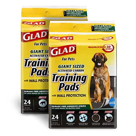 Glad for Pets Activated Carbon Puppy Training Pads, Giant size, 24 Count - 2 Pack, Charcoal Puppy Pads for Dogs, Large Dog