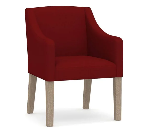 PB Classic Upholstered Slope Armchair with Seadrift Legs, Twill Sierra Red - sierra-red - Furniture - Dining Chairs & Benche