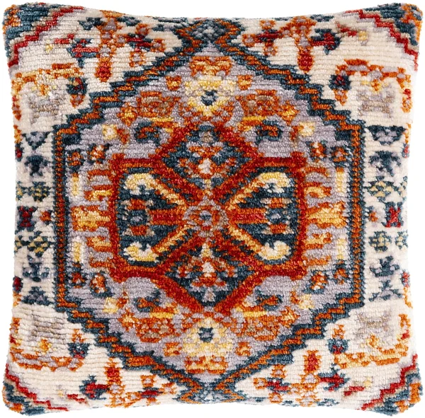 21x22 Cream and Red Oriental Patterned Square Throw Pillow Cover