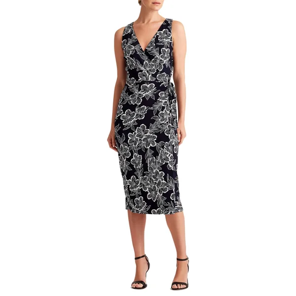 Lauren Ralph Lauren Floral Jersey Surplice Dress - Lighthouse Navy Colonial Cream