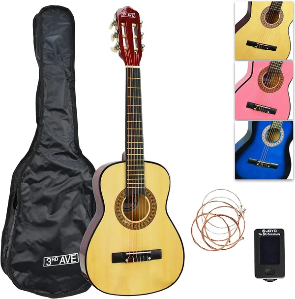 3rd Avenue 1/4 Size Classical Junior Guitar Pack with 6 Months Free Lessons - Bag, Strings and Tuner – Natural