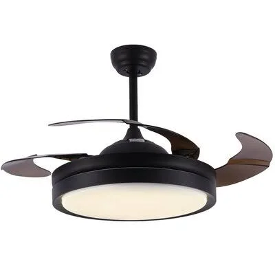 Gerede 3 - Blade LED Retractable Blades Ceiling Fan with Remote Control and Light Kit Included Wrought Studio Finish: Black with
