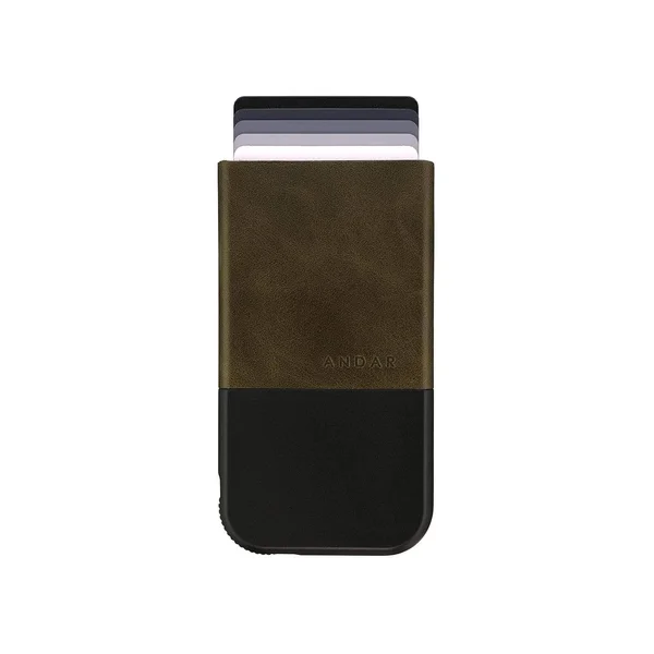 Andar - The Pilot - RFID Blocking Wallet - Full Grain Oil Waxed Leather, Olive, Money Clip