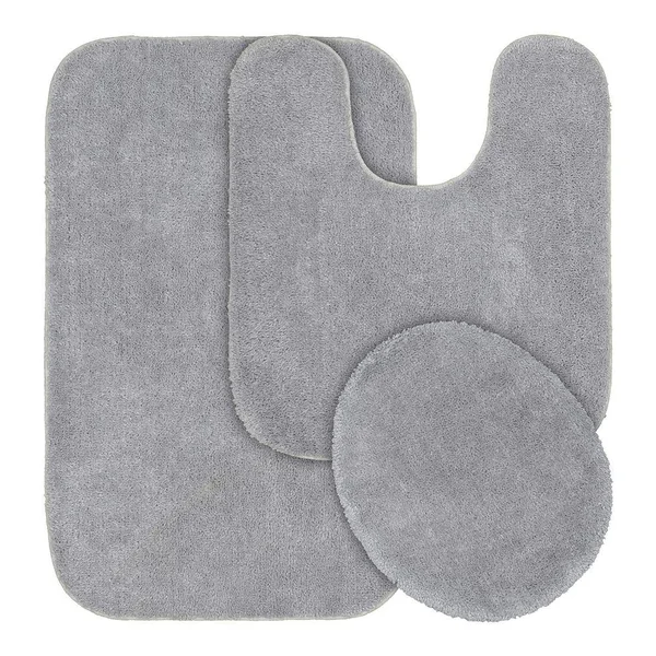 Garland Rug Americana Platinum Gray 21 in. x 34 in. 3-Piece Nylon Bath Mat Set