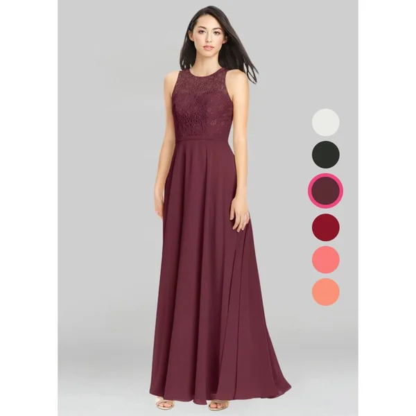 Azazie A-Line/Princess Scoop Floor-Length Chiffon Bridesmaid Dresses - Cabernet