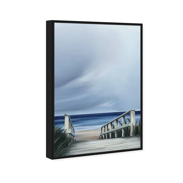 Oliver Gal 'Clouds on Vacation' Nautical and Coastal Wall Art Framed Canvas Print Coastal - White, Brown - 20 x 30 - Black
