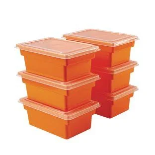 Small All Purpose Bins and Lids Set of 12 Single Color Blue Color Orange by Really Good Stuff Llc