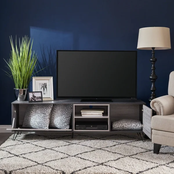 71x22 Black and Gray Contemporary TV Console Stand with Shelf