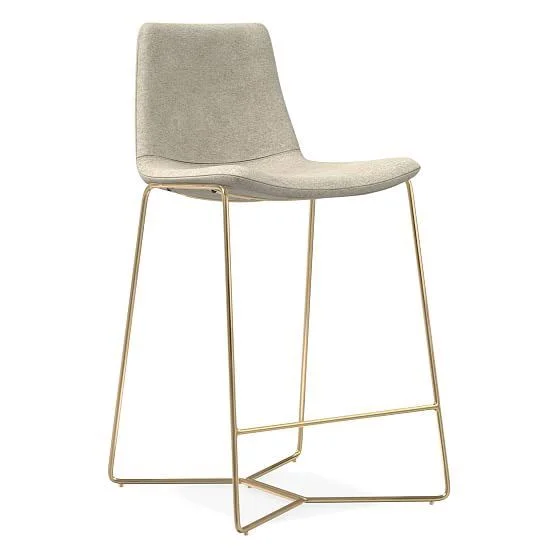 West Elm Slope Counter Stool - Distressed Velvet, Dune, Antique Brass