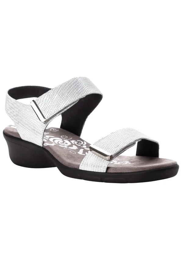 Propet Winslet Wedge Sandal, Women's, Off White/Silver Metallic, Size 9, Sandals, Ankle Strap, Wedge