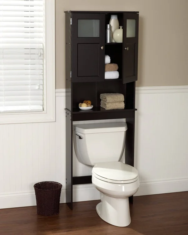 Zenna Home Over-the-Toilet Bathroom Spacesaver with Glass Windows - Espresso
