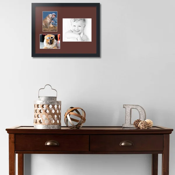 Collage Picture Frame, Satin Black Frame with 3 openings for 8x10 Photos with Red Maroon Mat. D3926IH294, ArtToFrames