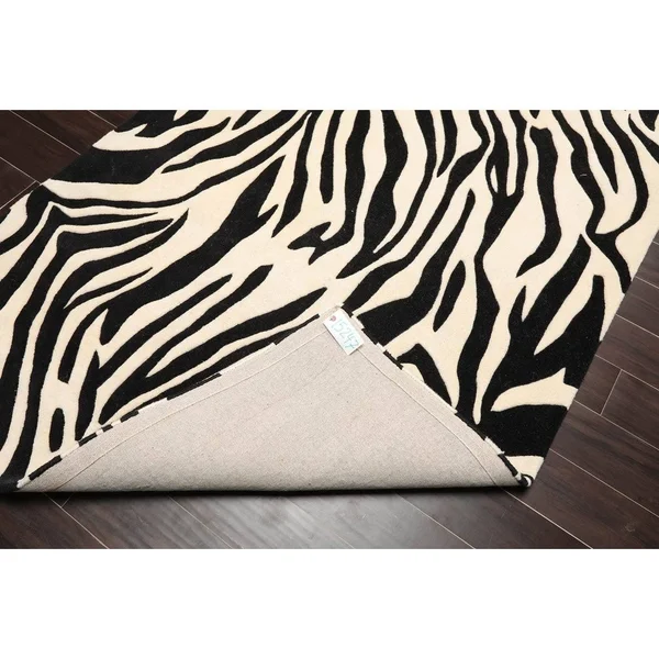 5x8 Hand Tufted Hand Made 100% Wool Animal Print Modern & Contemporary Oriental Area Rug Black - White Color - 5& x 7& 11&&