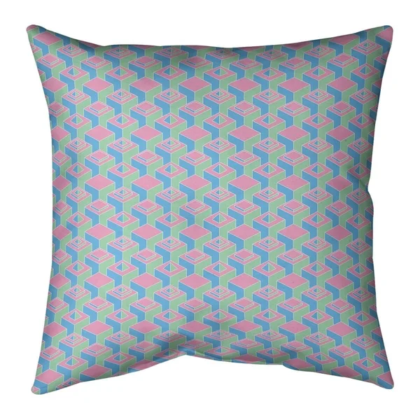 Blue Color Contrast Skyscrapers Pattern Throw Pillow - 16 x 16 - Pink & Blue - Synthetic Fiber