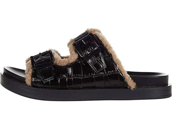 Aerosoles Olivia Women's Faux-Shearling Slide Sandals - Size: 7, Black
