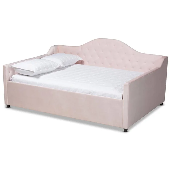 Baxton Studio Perry Velvet Upholstered and Tufted Daybed Light Pink - Size: Queen