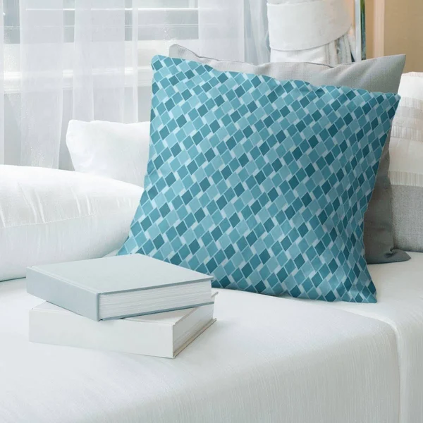 Monochrome Retro Diamonds Throw Pillow - 20 x 20 - Blue - Polyester