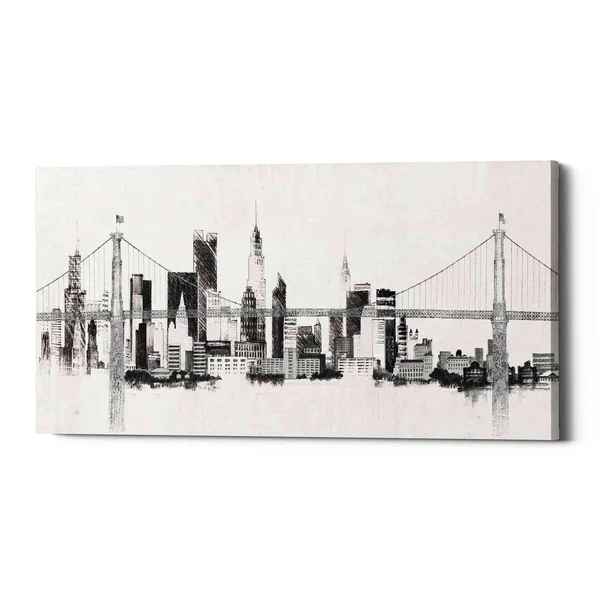 Epic Graffiti 'Bridge and Skyline Silver' by Avery Tillmon - Canvas Wall Art, 30 inchx60 inch, Size: 30 x 60, White